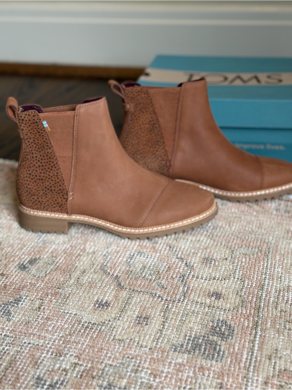 TOMS Brown Leather Chelsea Ankle Booties-never worn